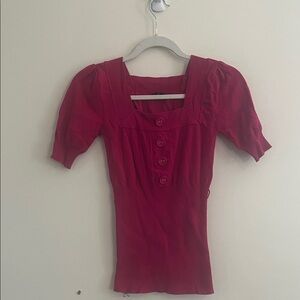 Vintage XOXO Babydoll Top Y2K Button Pink Puff‎ Sleeve Knit Ribbed S Stretch